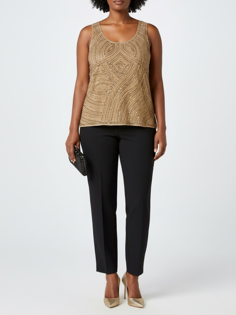 Chico's Gold Sequin Embellished Tank Top Bronze Gold
